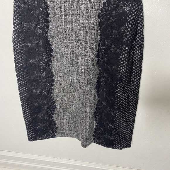 Betsey‎ Johnson Gray Sheath Dress Cap Short Sleeve Black Lace Overlay women’s 8 - Picture 8 of 13